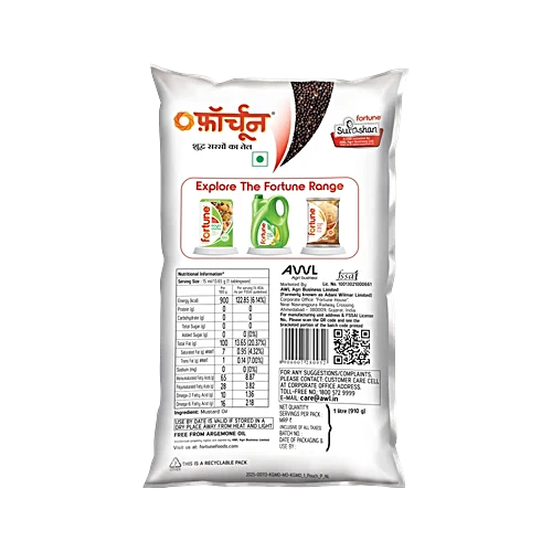 Fortune Premium Kachi Ghani Pure Mustard Oil, 1 L Pouch