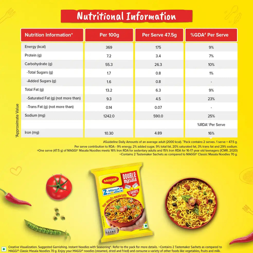 Maggi double masala noodles instant vegetarian(95)g